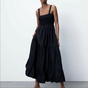 NWT Zara Poplin Midi Dress Black